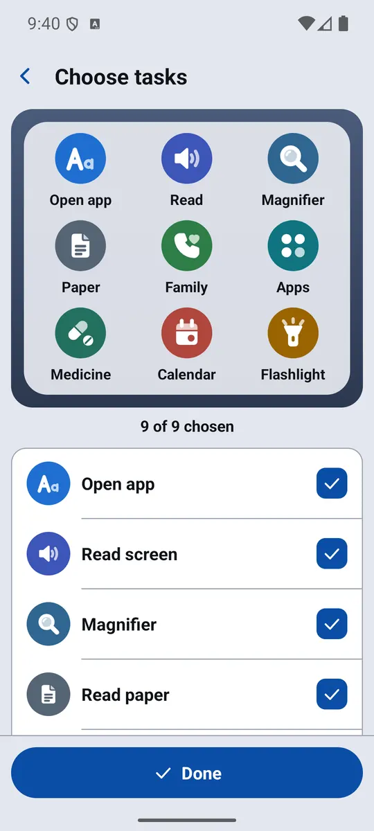 Choosing which tools appear on the home-screen widget